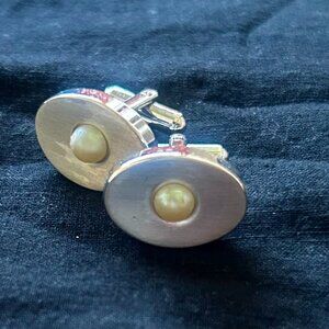 Cuff Links, Gold Tone with Simulated Pearl Center